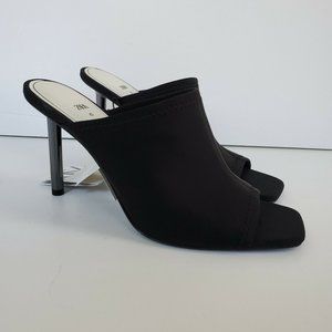 NEW ZARA SOFT HEELED Black SQUARED TOE SANDALS MULES SLIDES 42 USA 11